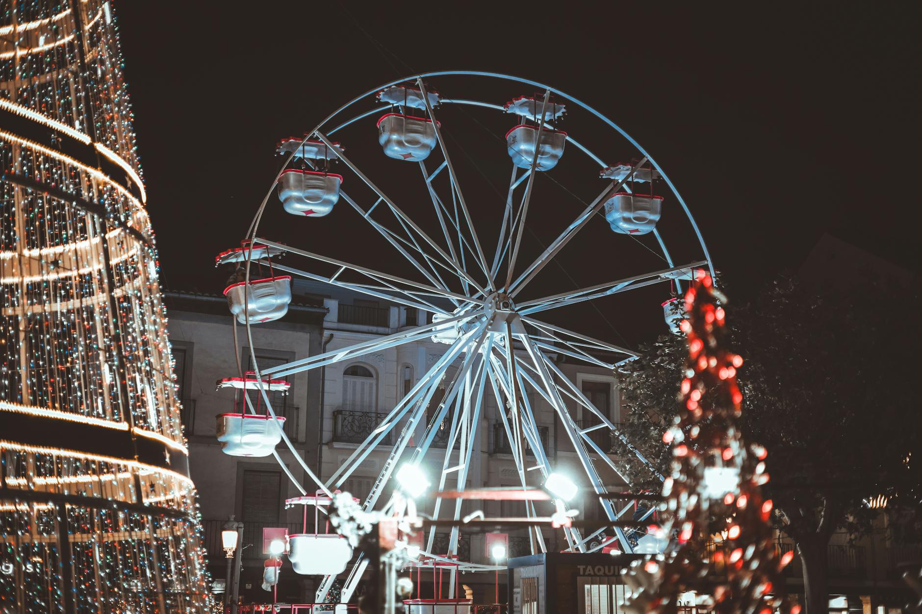 Christmas lights theme park night