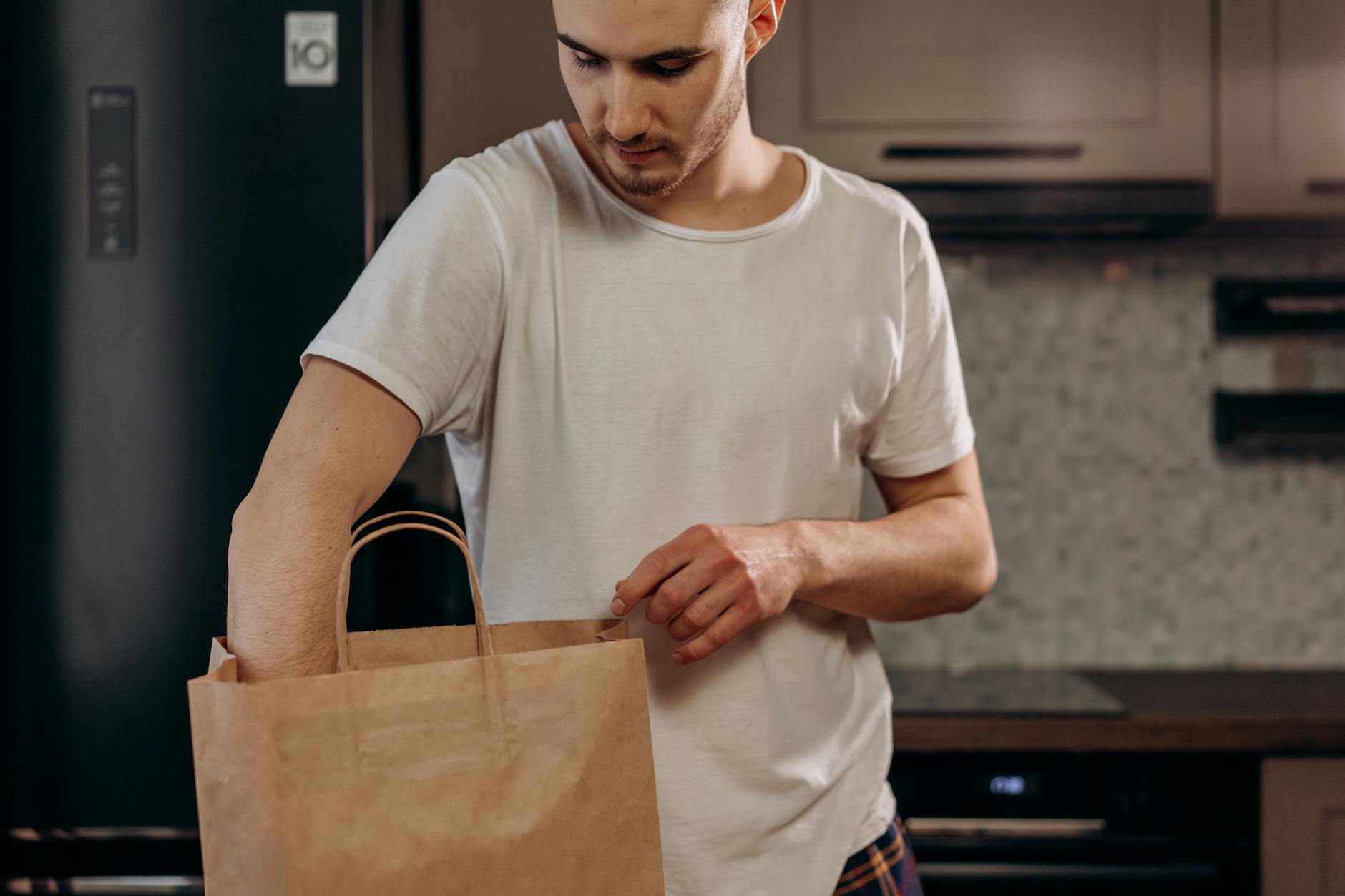 Grocery delivery bags stocked in an Orlando hotel room to save on theme park food