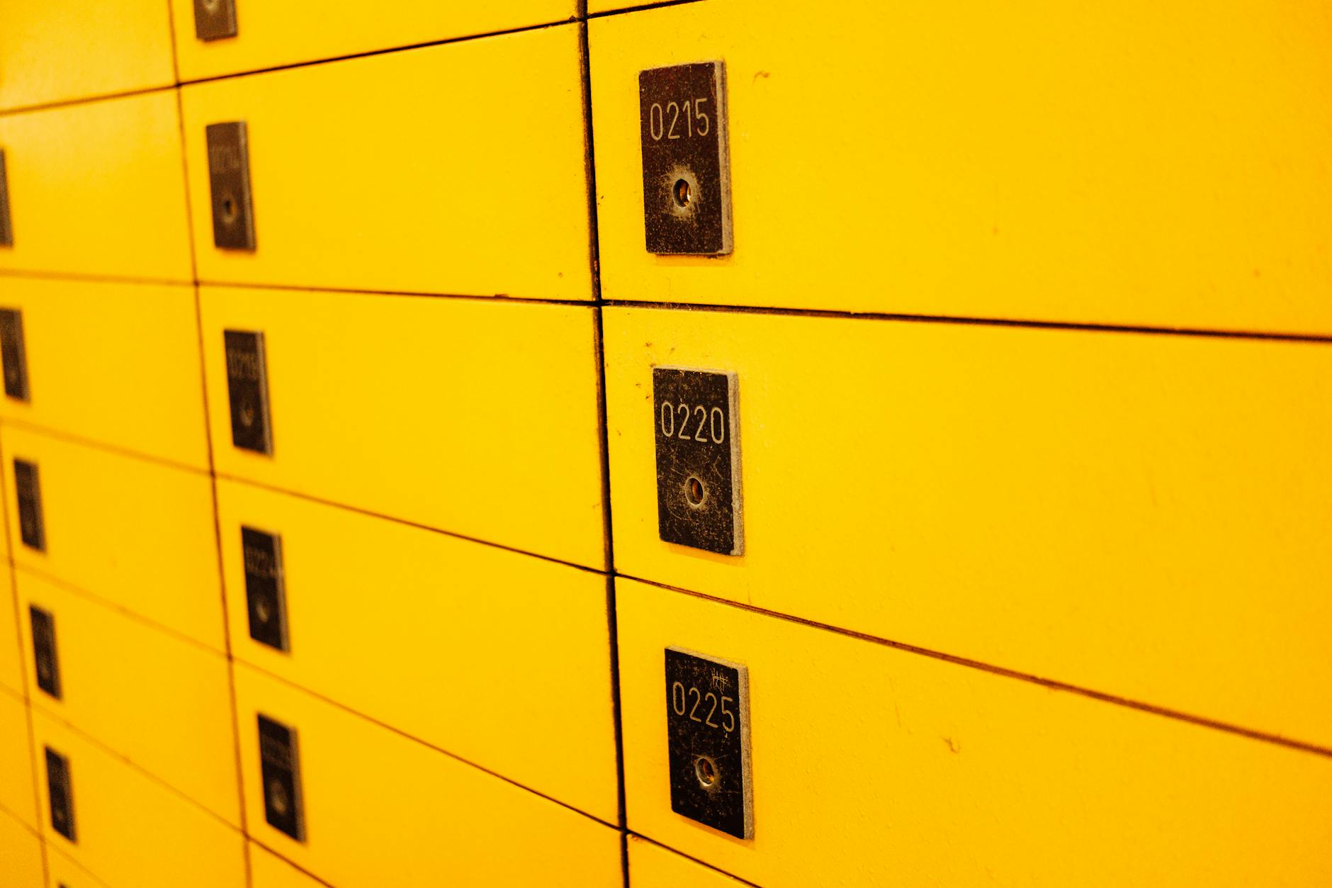 Bank of rental lockers at an Orlando water park where guests store bags and valuables