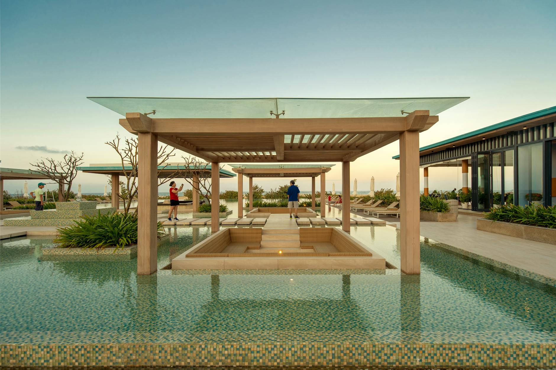 Resort pool sunset