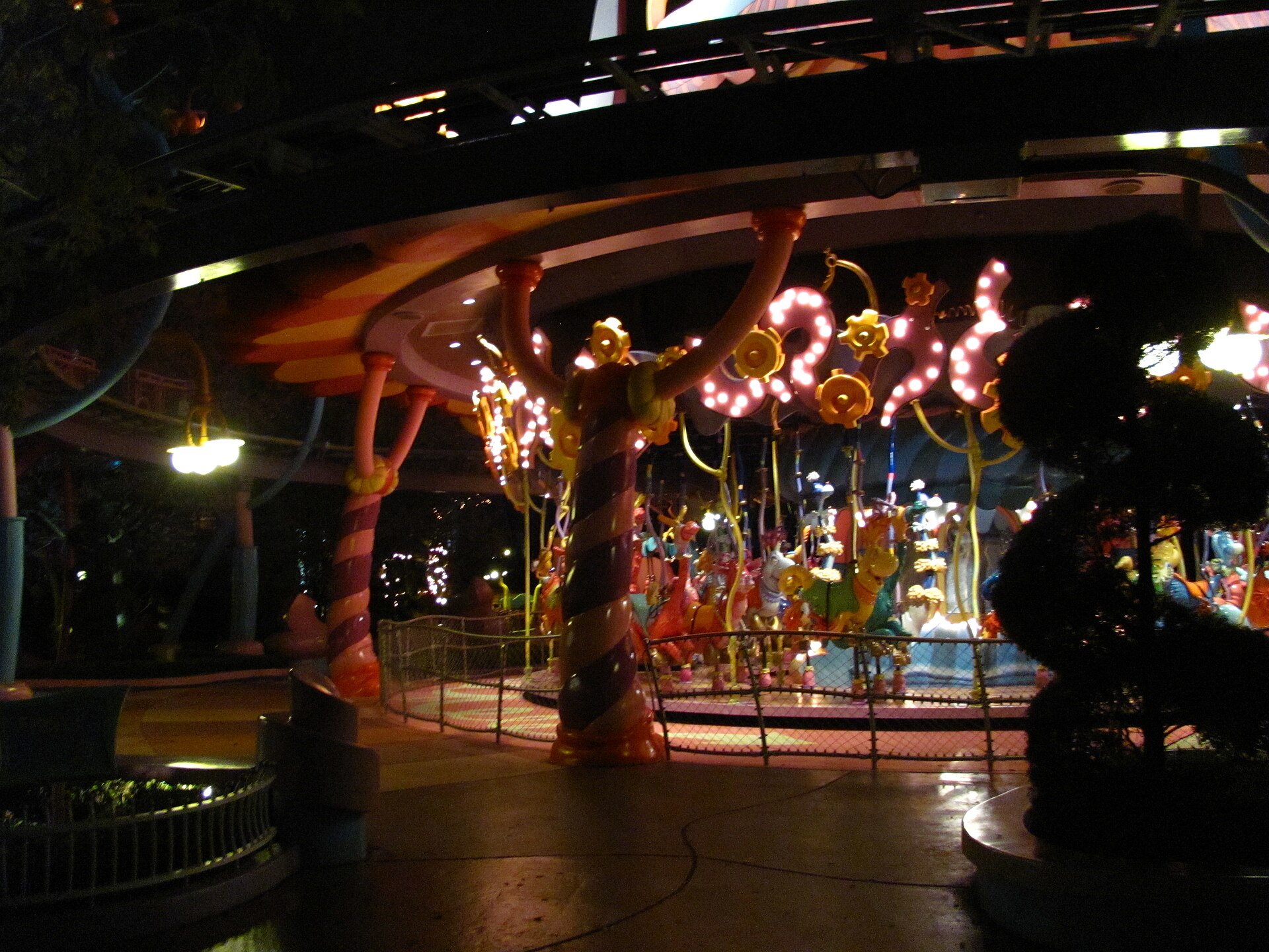 The Caro-Seuss-el carousel in Seuss Landing at Islands of Adventure lit up in color at night